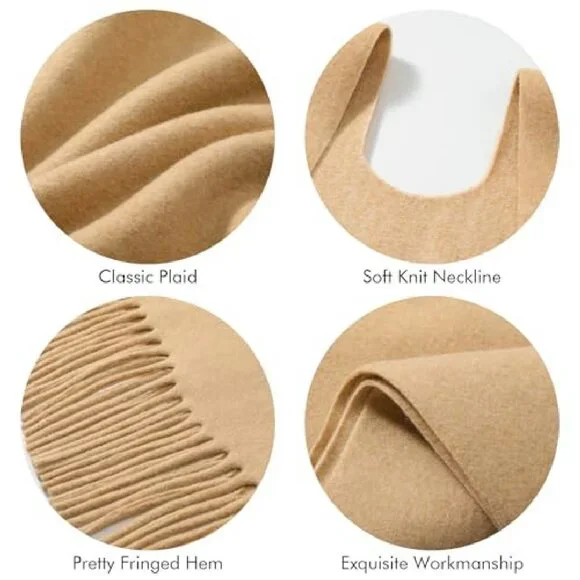 Oversized Poncho Shawl Wrap, 55.5" Length, Acrylic Polyester Blend, Open Front - Picture 6 of 8